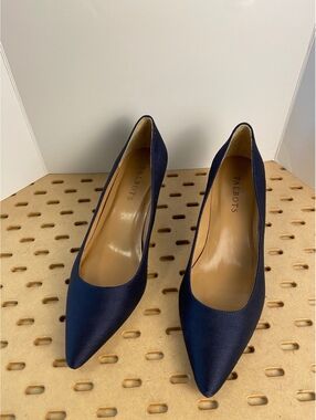 Talbots Navy Blue Satin Kitten Heel Pumps